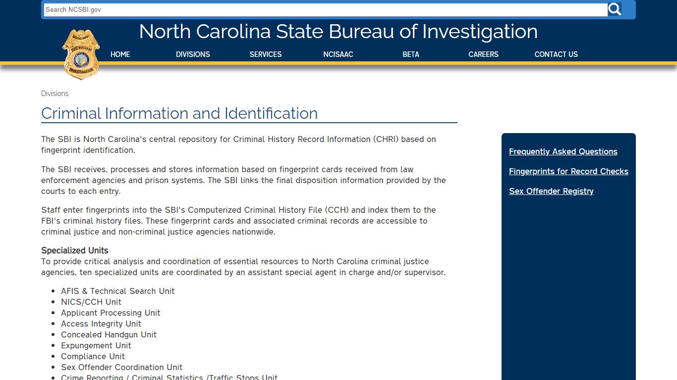 NCSBI - Criminal Information and Identification